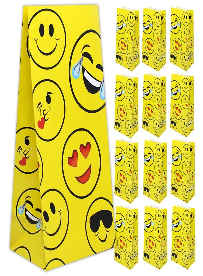 Tribello Emoticon Party Bags Bulk - 12 Emotion Party Favors Goodie Bags for Emoticon Party Supplies, Emoticon Birthday - Fun Party Paper Bags for Candy, Goodies, Treats - Image 1